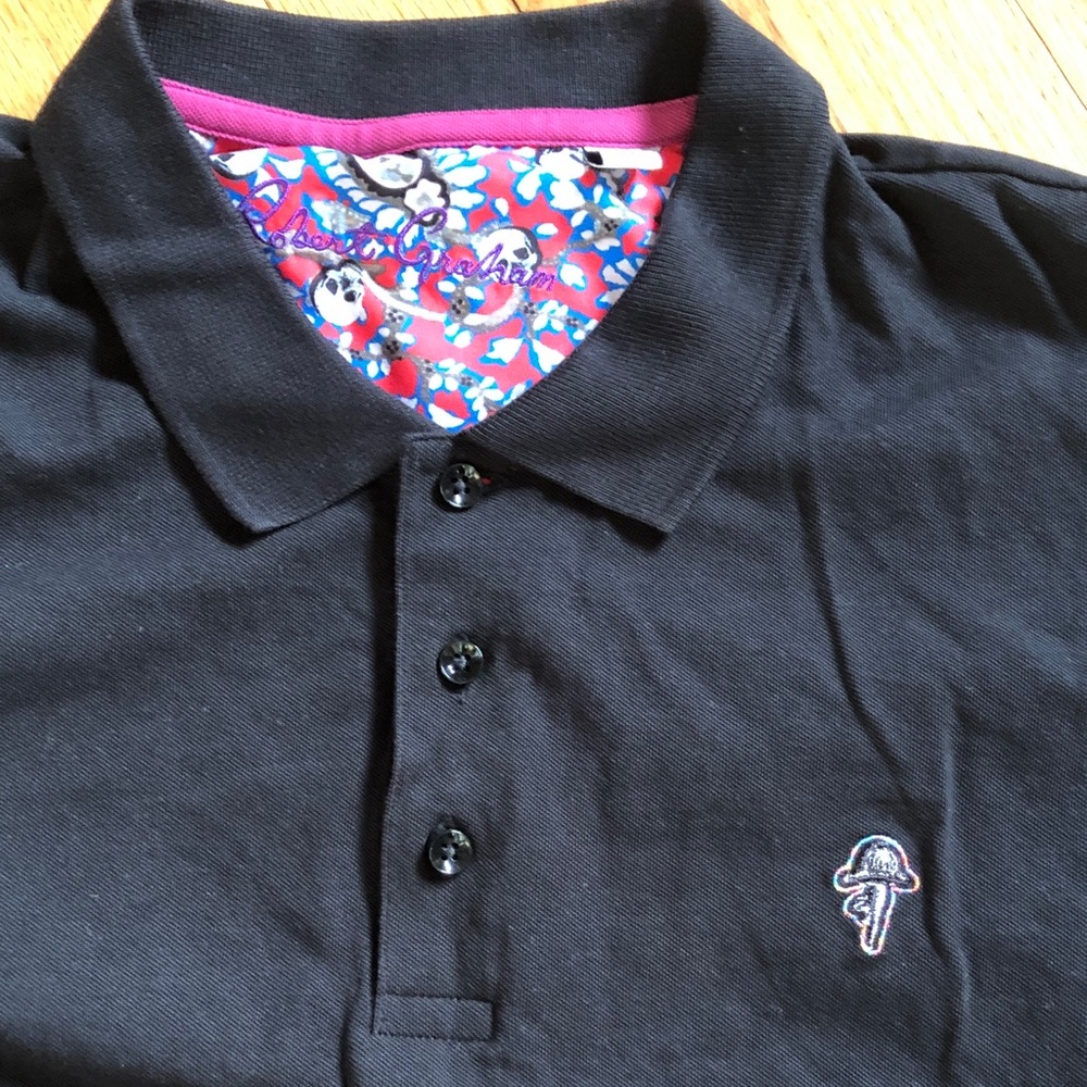 Men's Black Robert Graham Polo Shirt with Patterned Collar - Picture 2 of 8